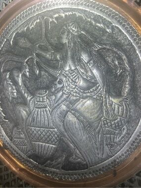 Handcrafted Metallic Wall Art Plate in Silver and Copper Tones